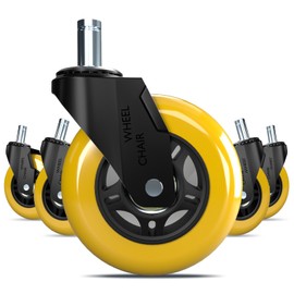 QXYJLCN Office Chair Wheels for Hardwood Floors (5-Pack) - Noise Reducing Non-Marking PU Casters, Fits Standard 7/16" x 7/8" Stem Chairs, 98% Compatibility