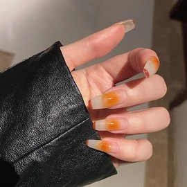 24 Pcs 12 Size Orange Fashion ins Nail Tips Nail Tips Nail False Nails Make You More Beautiful,Use for Wedding,Party,Holiday,Dating,Prom,Daily Life