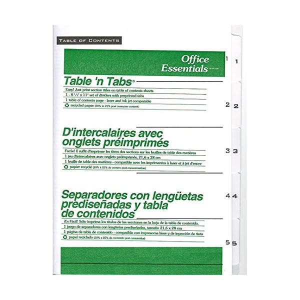 Office Essentials 11666 Table 'n Tabs Dividers, 5-Tab, Letter