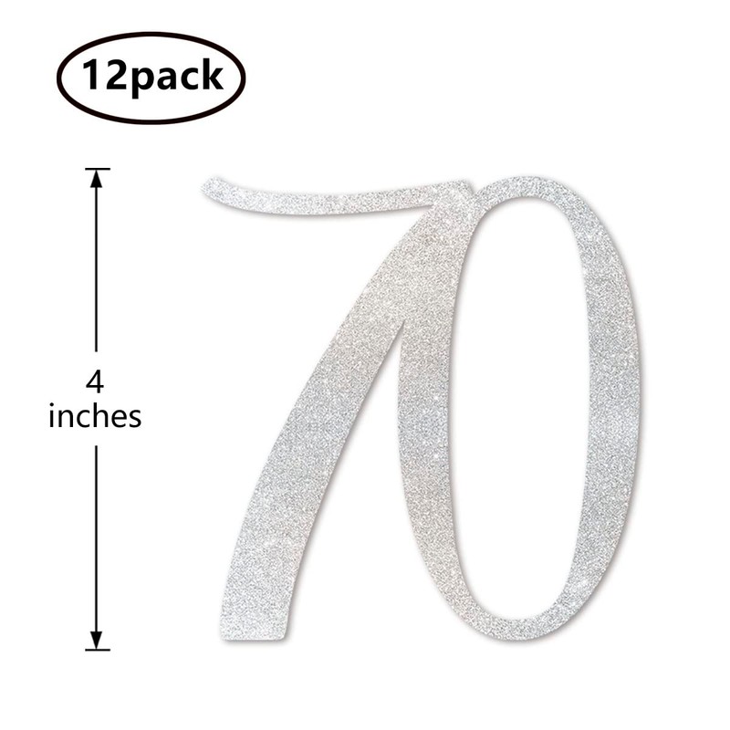 Silver Glitter 70th Birthday Centerpiece Sticks, 12-Pack Number 70 Table