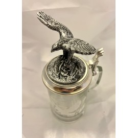 M. CORNELL IMPORTERS German Stein Eagle Wildlife Beer Glass w/Pewter Eagle Figurine Lid