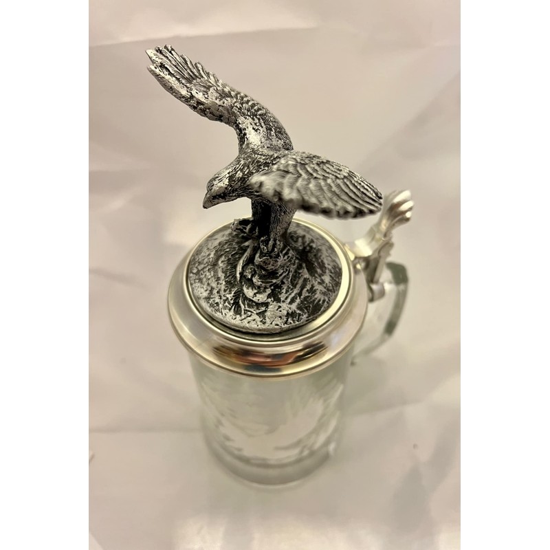 M. CORNELL IMPORTERS German Stein Eagle Wildlife Beer Glass w/Pewter