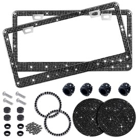Black Bling License Plate Frame 2 Packs Rhinestone Sparkle License Plate Holder Glitter Bedazzled Crystal Car License Plate Frame