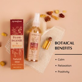 Frankincense & Myrrha Natural Resin Mist Spray by Aromafume | 100 ml / 3.3oz | Ideal for deep relaxation, spirituality & rituals | Made with Pure Resin from Somalia | Non-alcoholic, non-toxic & vegan