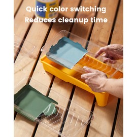 Voomey 4 Inch Paint Roller Tray - 12 Pack Plastic Liners & 1x Roller Frame, 4" Paint Tray Set, for Home Decor, Walls and Furniture Painting