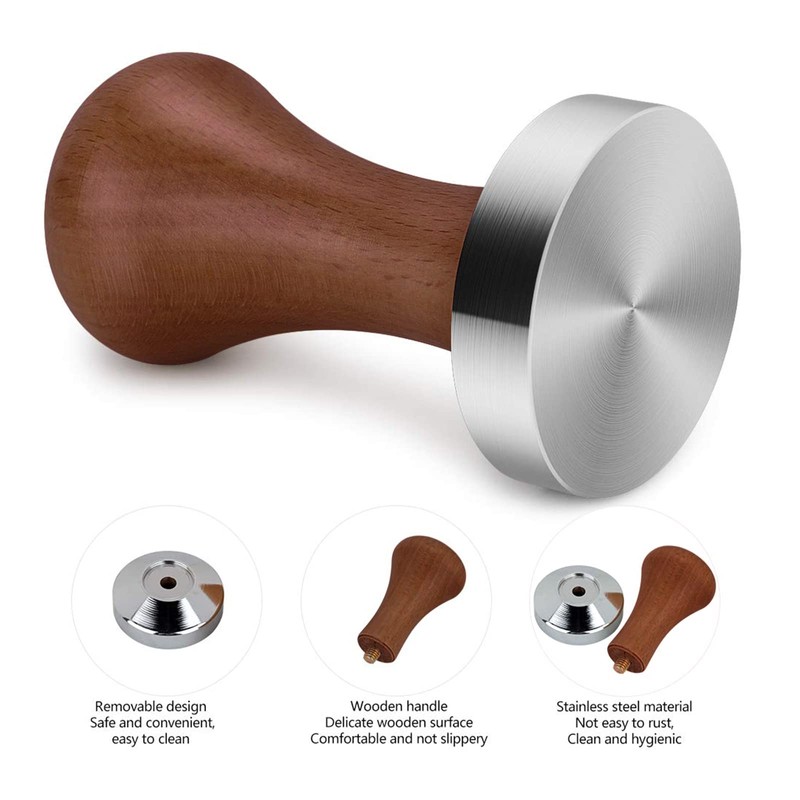 51mm Solid Aluminum Coffee Tamper, Wooden Handle Espresso Press Tamper