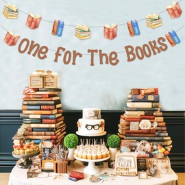 Sursurprise Book First Birthday Decorations, One for the Books 1st Birthday Banner Sign for Storybook Reading Library Party Supplies