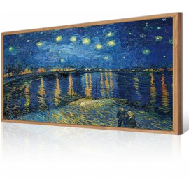 BINCUE Framed Large Wall Decor Blue Modern Wall Art Famous Van Gogh Starry Night Over the Rhone Canvas Wall Art for Living Room Bed Room 20x40 Inch