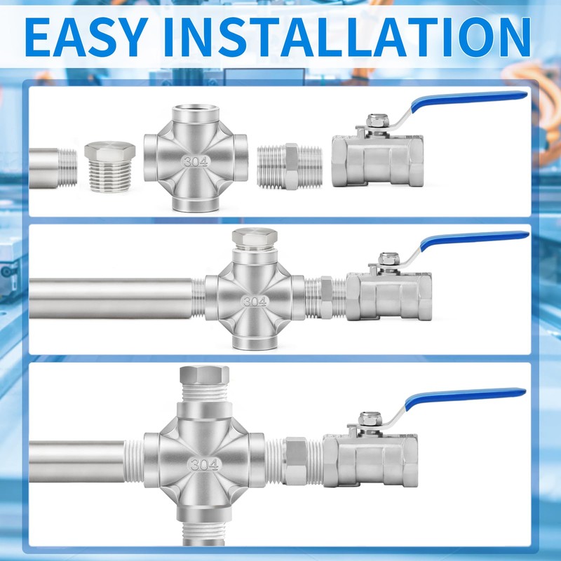 ChillWaves 304 Stainless Steel Pipe Fitting, 4 Way Cross 1/2"