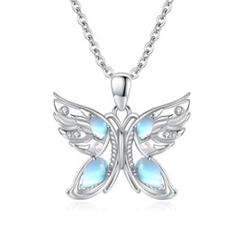TANGPOET Butterfly Necklace 925 Sterling Silver Moonstone Butterfly Pendant Birthday Jewellery Gifts for Women Ladies Girls, Sterling Silver
