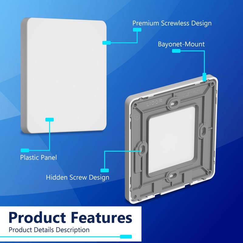 LIDER Screwless 1-Gang Blank Wall Plate, Flat Cover for Standard