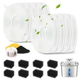 16PCS Cat Water Fountain Filters Replacement Set, 8 Pack Cat Fountain Filters with 8 Pack Sponges, Compatible with Veken 95oz/2.8L, 135oz/4L, 67oz/2L Pet Drinking Fountains, Triple Filtration System