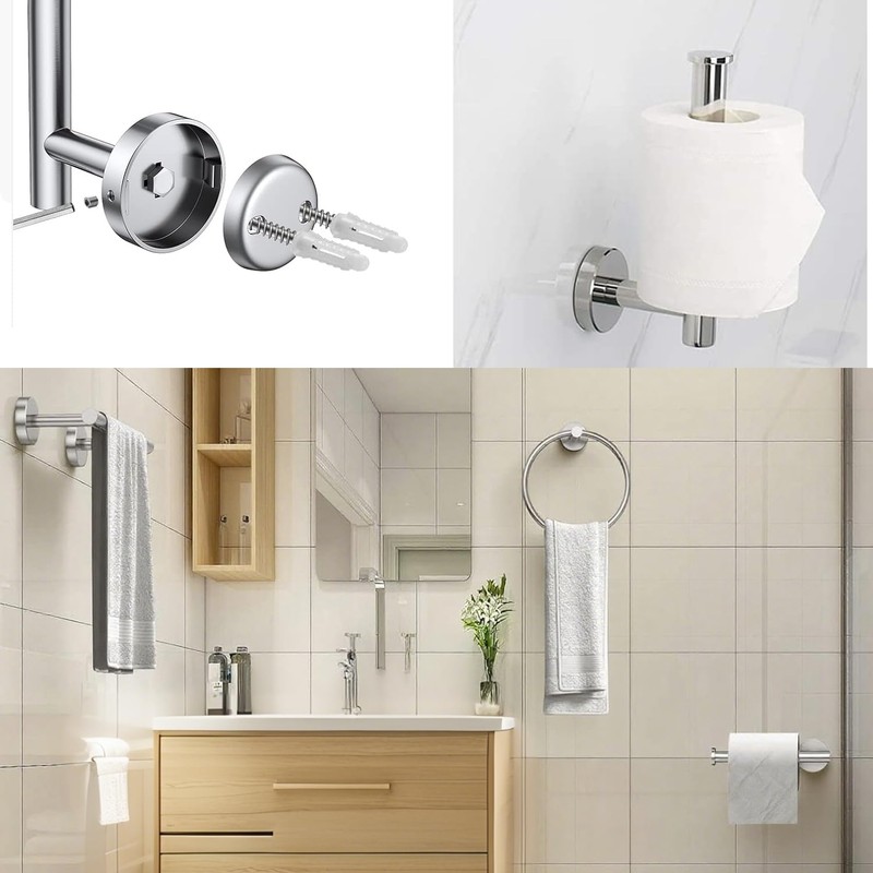 Stainless Steel Toilet Roll & Towel Holder Set – Wall-Mounted