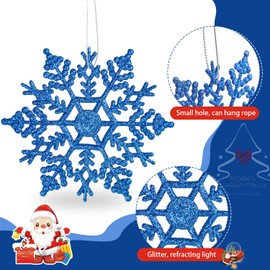 VEYLIN Christmas Hanging Decorations, 12PCS Blue Christmas Tree Decorations Christmas Glitter Snowflake Ornaments Christmas Trees Hanging Decorations (Dark Blue)
