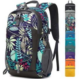 Nerlion 40L Hiking Backpack Lightweight Daypack Waterproof Travel Camping Backpack for Men Women Sport Packable - Color: Blue leaves