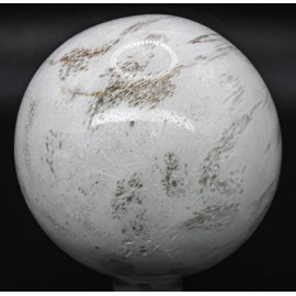 2.3" 240g White Scolecite Sprays Carved into Sphere Polished Natural Zeolite Gemstone Crystal Mineral Specimen Ball - India + Stand