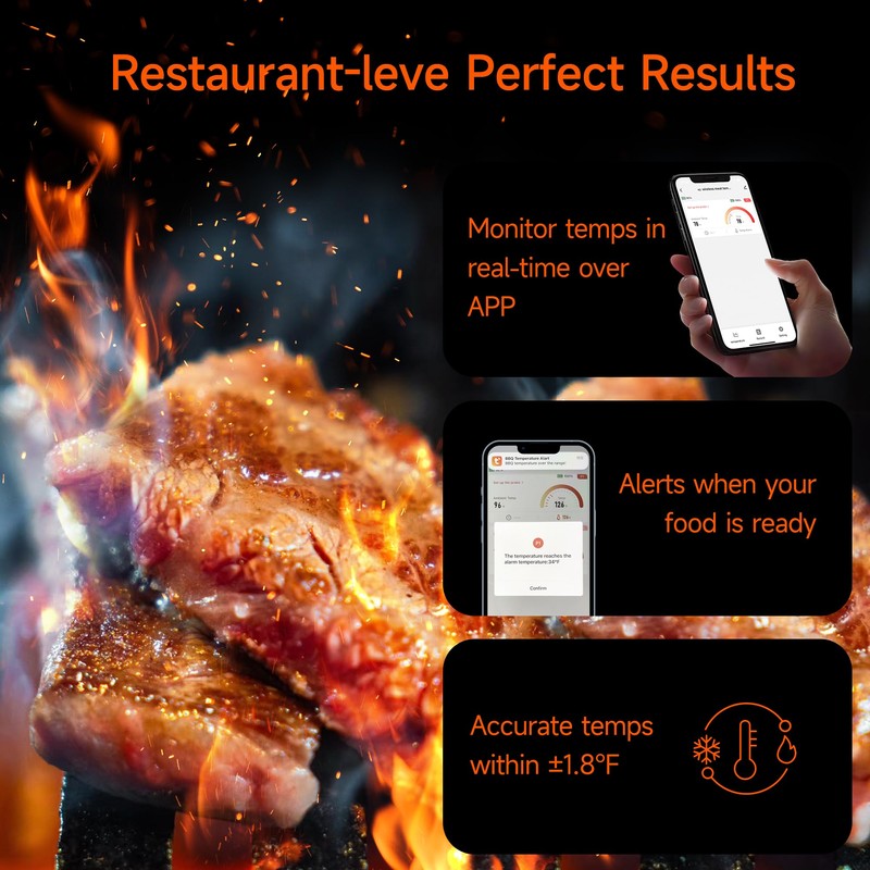AlfaBot Wireless Meat Thermometer, Bluetooth Meat Thermometer for Turkey Beef