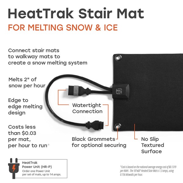 HeatTrak Heated Snow Melting Mats for Stairs - Heated Outdoor Mats - Electric Snow Melting Mats for Winter Snow Removal - Trusted Snow and Ice Melting Mats and No-Slip Stair Heating Mats (10" x 30")