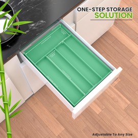 Utopia Kitchen Silverware Organizer, Bamboo Utensil Drawer Organizer for Cutlery, Utensils & Flatware (5 Compartment, Mint) Pack of 1
