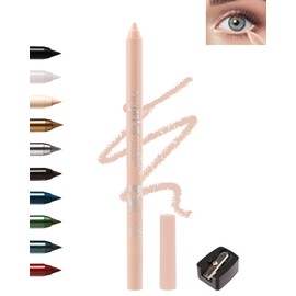 Nude Waterline Eyeliner Gel Pencil,Peach Eyeliner Waterline Waterproof Smudge-Proof, Long Stay Eye Liner Brightener Pen with Sharpener, Safe for Sensitive Eyes, Soft Cream Rich Color Eye Makeup Pen-03