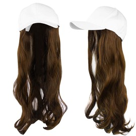 Gorra de béisbol blanca de moda Sombrero Peluca Sombrero de béisbol con pelucas adjuntas Cabello largo y rizado Postizo Gorra Extensiones de cabello para mujeres(03)