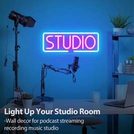Studio Neon Sign, Music LED Sign Light, USB Powered Dimmable Light Up Sign For Recording Room, Music Studio, Streaming, Party, Club, Podcast Wall Decor Gift