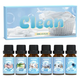 Clean Essential Oils Set, ARVIDSSON Natural Fragrance Oil for Diffuser, Soap Making - Fresh Linen, Clean Home, Fresh Cotton, Soft Powder, Blossom Soap, Lemongrass, Strong Scented Oils for Home