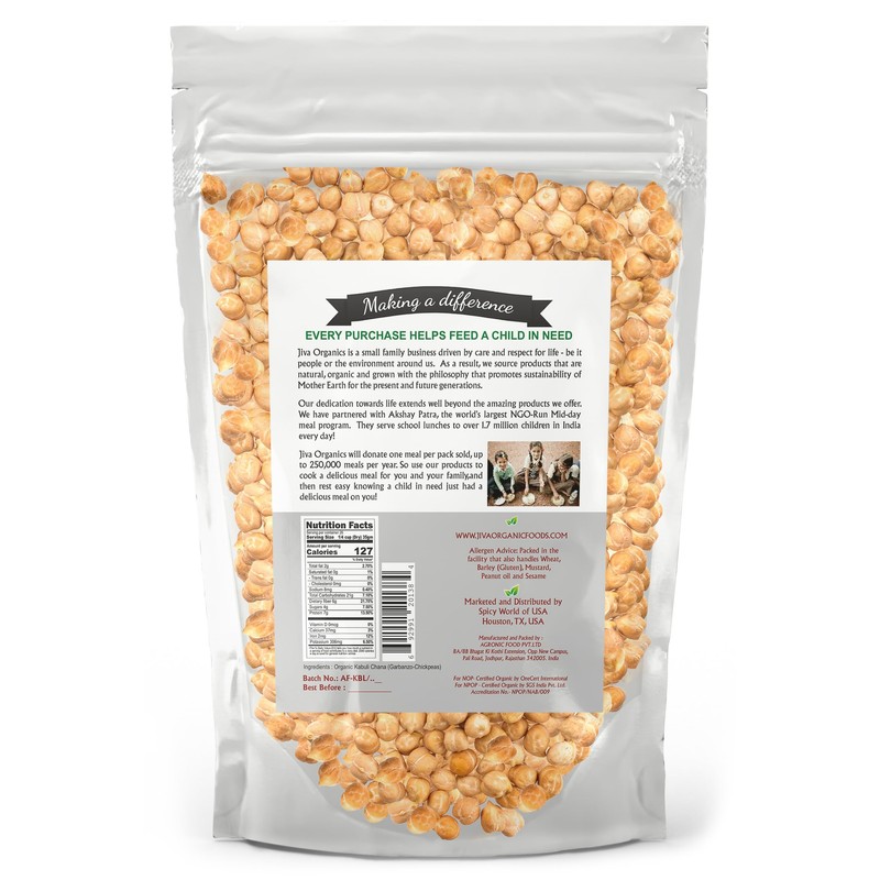 Jiva Organic Raw Chickpeas (Whole Garbanzo Beans) 4 LB Large