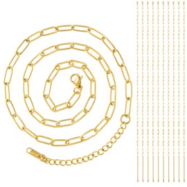 10Pcs Gold Paperclip Chain Necklaces, Gold Plated Charm Necklace Chains Jewelry Making, Vintage Toggle Necklace Chains Gold Dainty Layering Chains Paperclip Charm Necklaces for Women Gifts