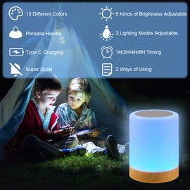 JOPHEK LED Bedside Lamp, Touch-Sensitive Night Light, 13 Colours, 3 Different Modes, Atmospheric Table Lamp with Timing Function for Bedroom, Living Room and Children's Room