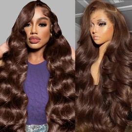 28 Inch Chocolate Brown Lace Front Wig Human Hair 13x6 Body Wave Lace Front Wigs Human Hair Pre Plucked 200 Density HD Lace Frontal Wigs Brown Colored Wigs Human Hair for Women with Baby Hair