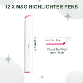 M&G Pink Highlighter, 12 Pack High Lighters Highlighters No Bleeds Highliters Pens Neon Soft Highlighters Bulk Clear View Bright Tip Marker for Books Home Office, Square