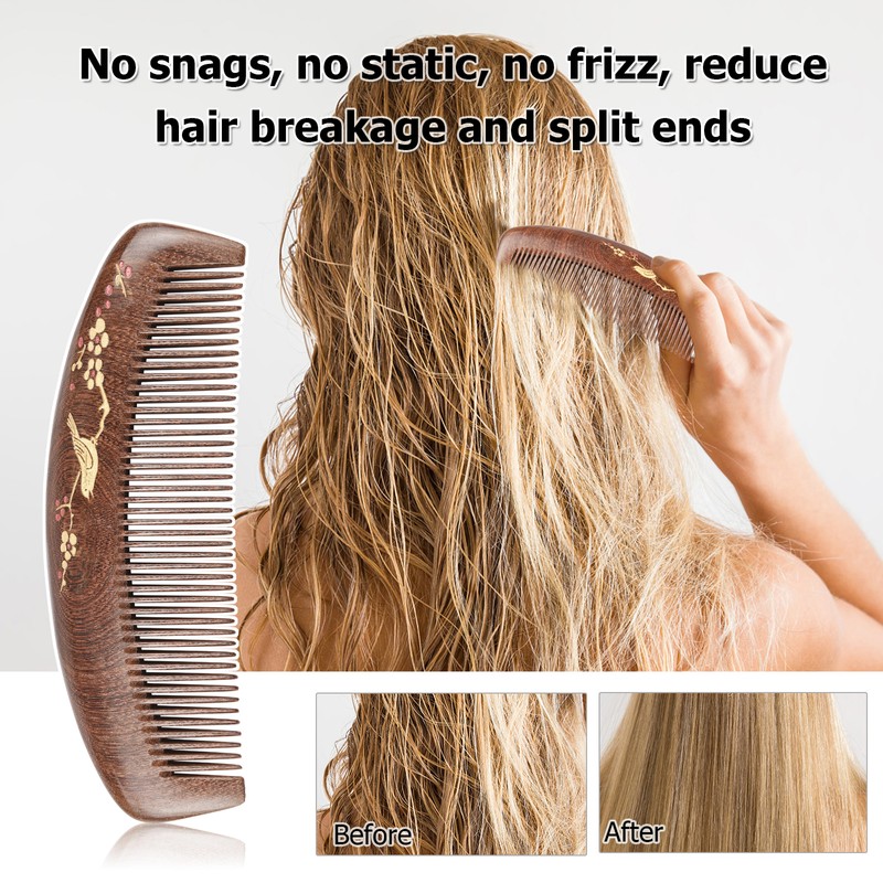 Wooden Hair Comb Fine Tooth Wood Comb for Women No
