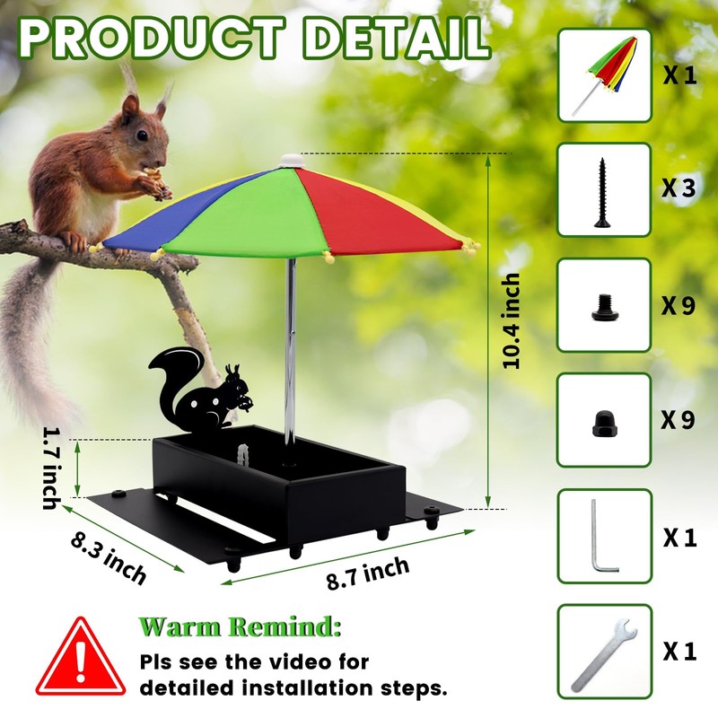 Squirrel Feeder with Umbrella Metal Squirrel Feeders for Outside Funny