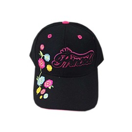 aesthetinc Embroidered Princess Flowers Junior Kid's Baseball Cap Hat (Black)