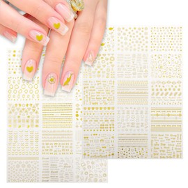30 Sheets Gold Foil Nail Art Stickers 3D Self-Adhesive Nail Decals with Star, Butterfly, Constellation Designs for Women's Manicure