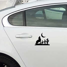 NBFU Decals Howling Wolf Star Cactus Southwest Animal (Black) (Set of 2) Premium Waterproof Vinyl Decal Stickers for Laptop Phone Accessory Helmet Car Window Bumper Mug Tuber Cup Door Wall Decoration