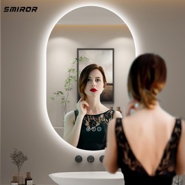 SMIROR Oval Backlit LED Bathroom Mirror 20x36, Pill-Shaped Lighted Vanity Mirror with Lights for Wall, Dimmable, 3 Colors Lighting, Anti-Fog, Memory Function (Horizontal/Vertical)