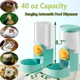 Rabbit Water Food Dispenser Set 40oz Cage Hanging Automatic Feeder Water Bowl, Ferret Bunny Guinea Pig Water Bowl, Suitable for Small Animal,Cage Grid Spacing Over 1.2''(Green Set)