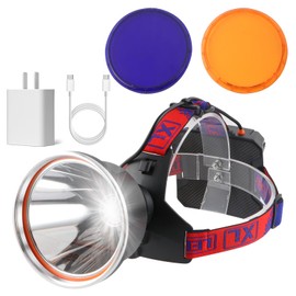 Super Bright LED Headlamp with LCD Display, Rechargeable and Waterproof, 6 Adjustable Light Modes, Lightweight Design with Yellow & Blue Lenses, Ideal for Camping, Hiking, Running (White Light)