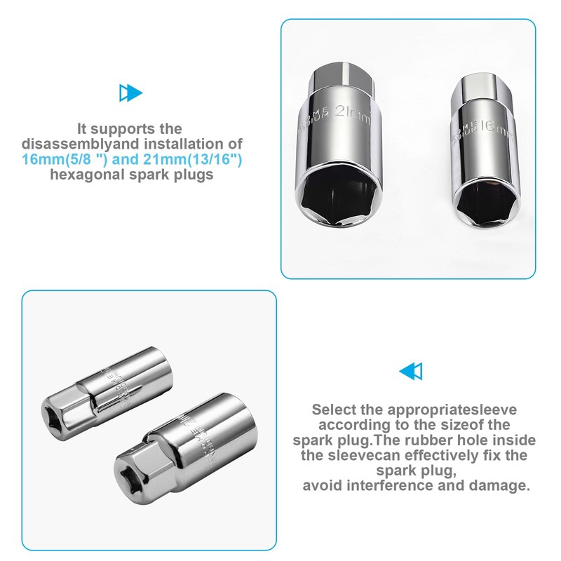 pwkauka 3Pcs Spark Plug Socket Wrench Set T-Handle, Universal 5/8"