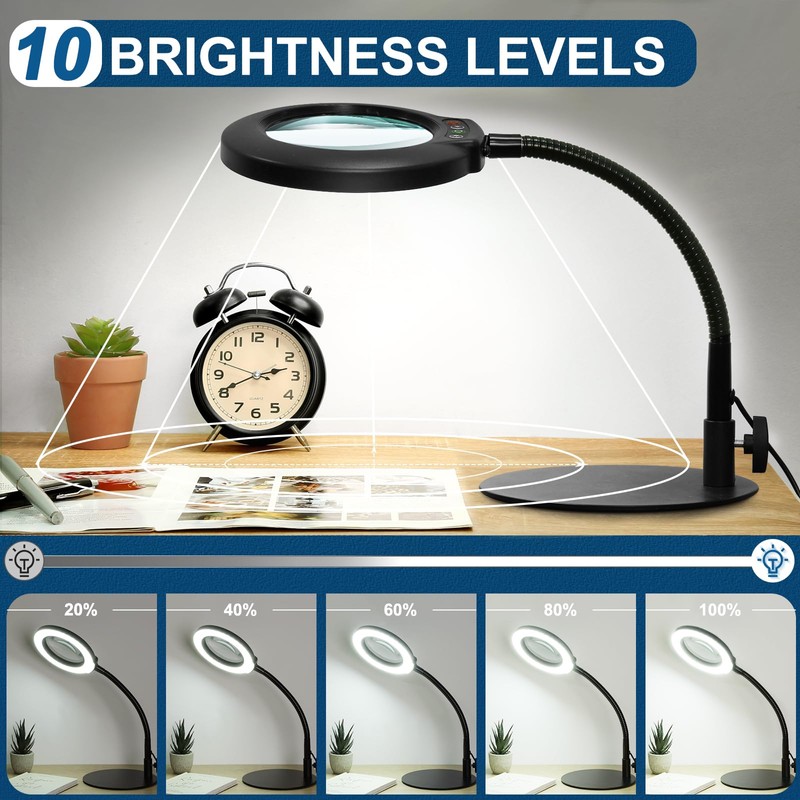 IVMAIE 10X Magnifying Glass with Light, Real Glass Lens, 5
