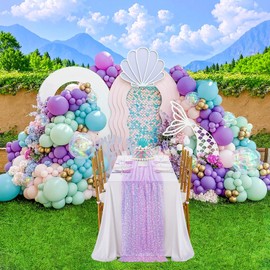 Purple Mermaid Table Runner with Iridescent Sequins - Glittering Table Decoration 63 x 300 cm for Wedding, Birthday, Party, Baby Shower & Christmas - Set of 4 Soft, Washable & Durable