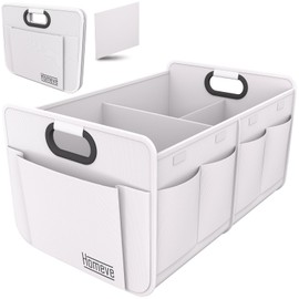 Homeve Car Trunk Organizer, Car Storage, Reinforced Handles, Collapsible Multi-Compartment Car Organizers (White, 2 Compart)