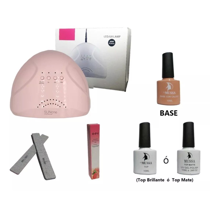 Mussa Kit Gel Gama 6p+lampara Uv/led 48w Rosa+base+top+aceite+lima