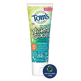 Tom's of Maine ADA Approved Wicked Cool! Fluoride Children's Toothpaste, Natural Toothpaste, Dye Free, No Artificial Preservatives, Mild Mint, 4.2 oz.