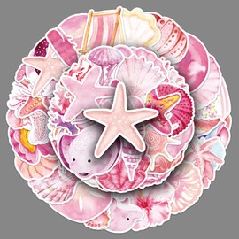 Rosa Ozean Aufkleber 50 Stück Wasserdicht Niedlich Meerestier Sticker für Skateboard Laptop Auto Koffer Scrapbook Gepäck Telefon Gitarre Computer,Vinyl Lustige Cartoon Stickers für Kinder Erwachsene