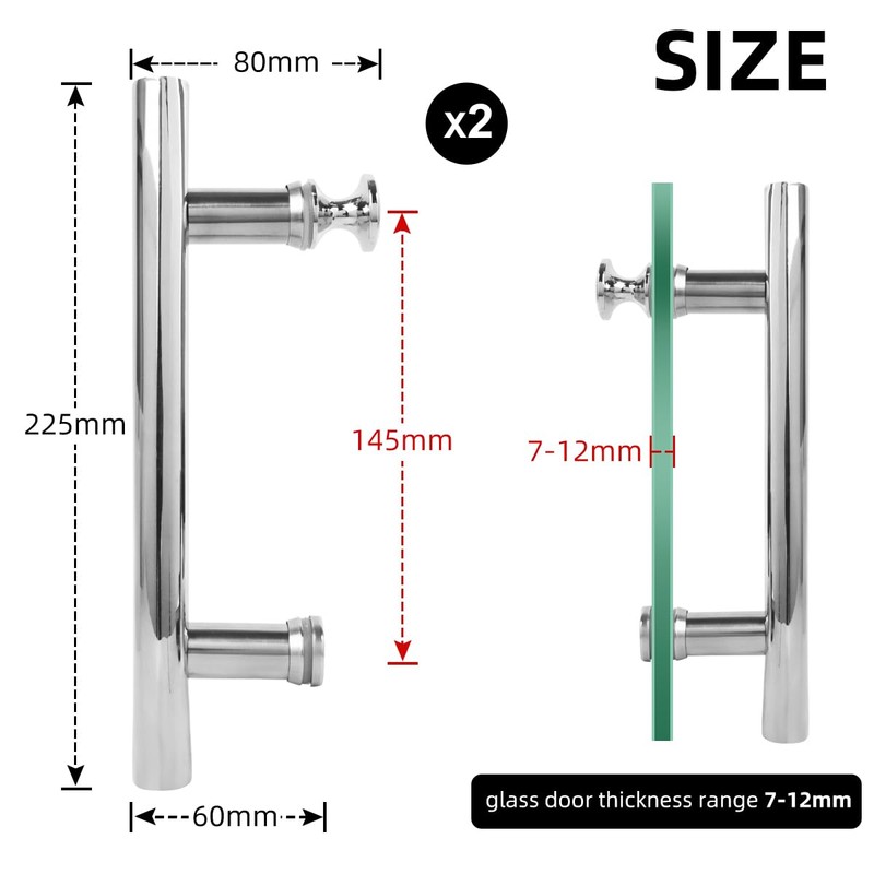 Suimlmta Shower Door Handle 145mm Hole to Hole Stainless Steel