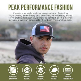 International Tie American Flag Hat for Men and Women - USA Flag Patriotic Trucker Baseball Snapback Cap (Black/White)