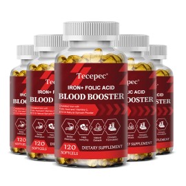 Tecepec Blood Booster With Iron+Folic Acid For Blood Production And Energy Metabolism - 120 Capsules x5